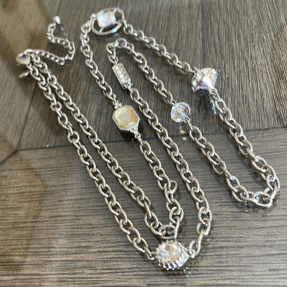 Chico’s Silver-tone Long Chain Station Necklace with Gems - Picture 2 of 14